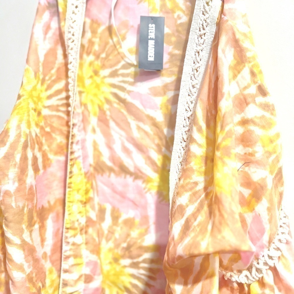 Steve Madden Crochet-Trim Tie-Dyed Kimono 31×32 Multicolor, swim shirt… - Picture 3 of 5
